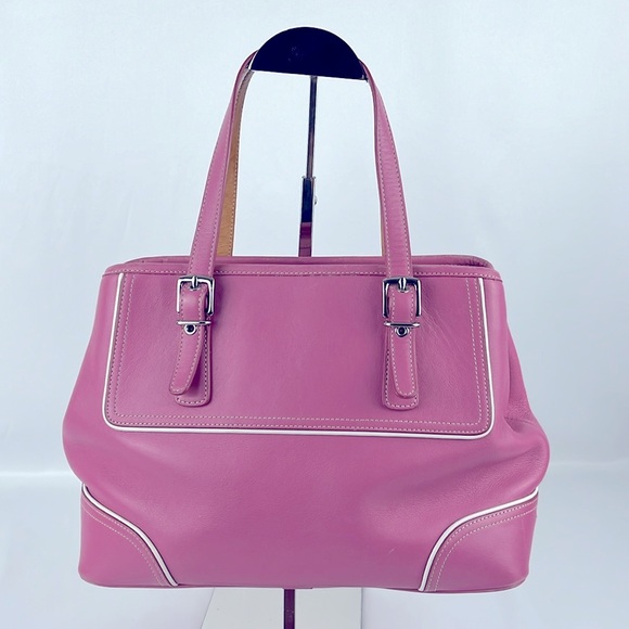 Coach Hamptons Lilac and White Leather Hand Bag M3Q-9605 Zip Closure Purse - Picture 2 of 16